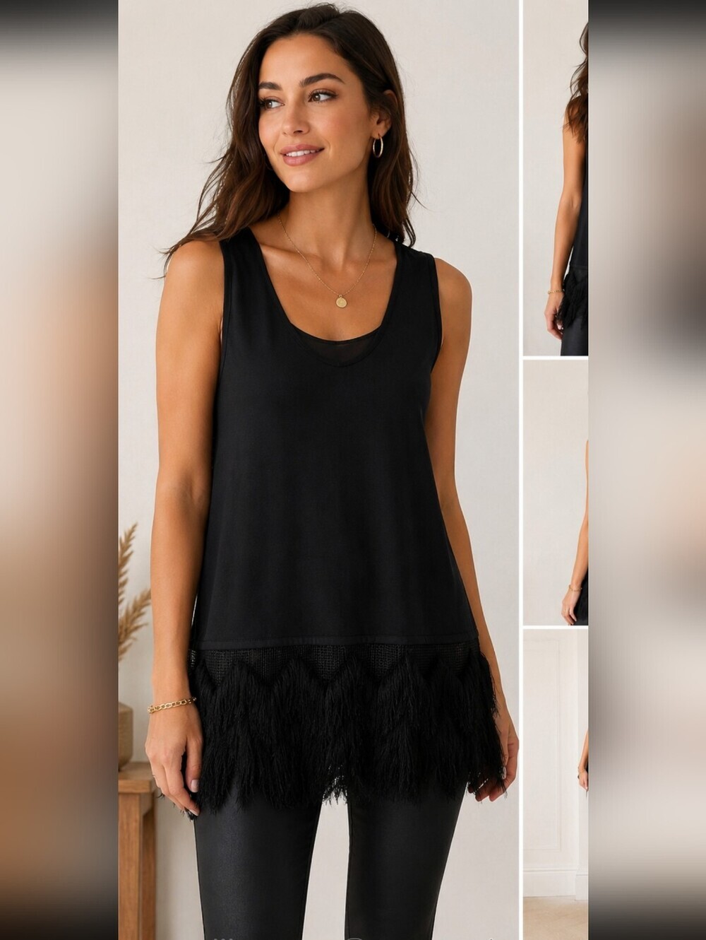 Banana Republic Black Fringe Hem Tunic Tank Top Size Small